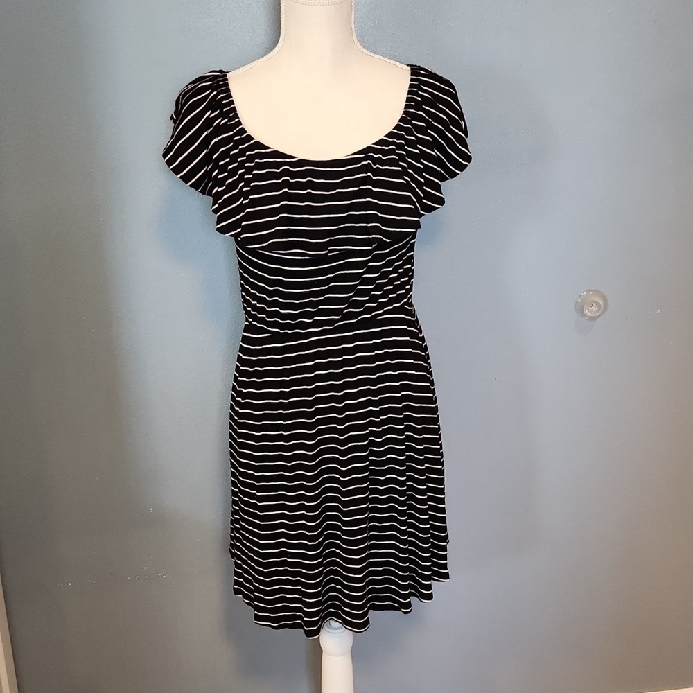 Arizona Jean striped rushed, ruffled midi dress